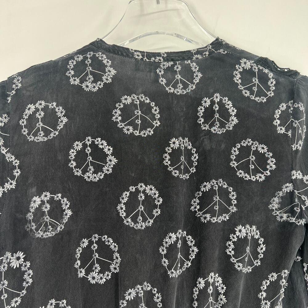 Sandro Dress Womens 2 Black Mini Boho Peace Flowers Silk Hippie Fairy Grunge - Picture 9 of 12